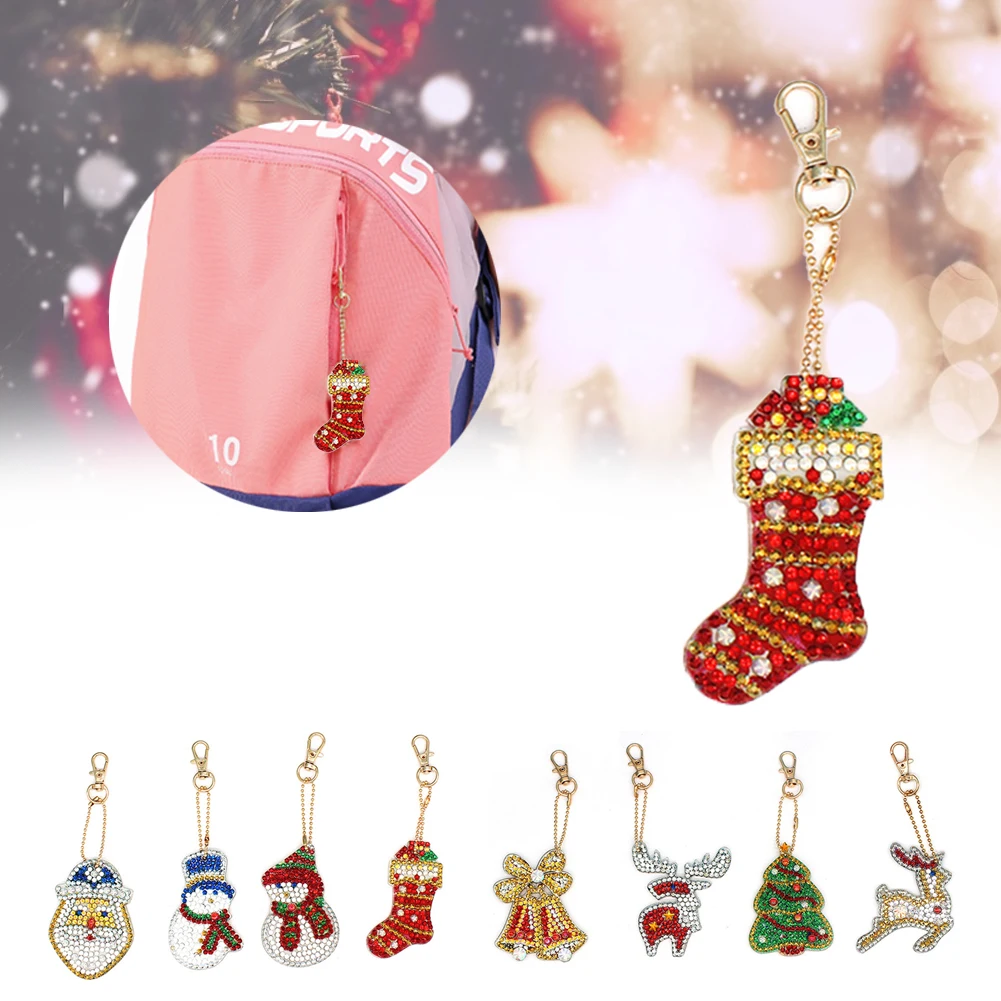 

DIY Christmas Design Diamond Drawing Painting Keychain Embroidery Sale Jewelry Keyring Bag Cartoon Handmade Gifts Decorations