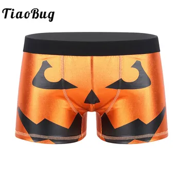

TiaoBug Men Shiny Metallic Funny Halloween Underwear Male Pumpkin Costume Low Rise Elastic Waistband Bulge Pouch Boxer Panties