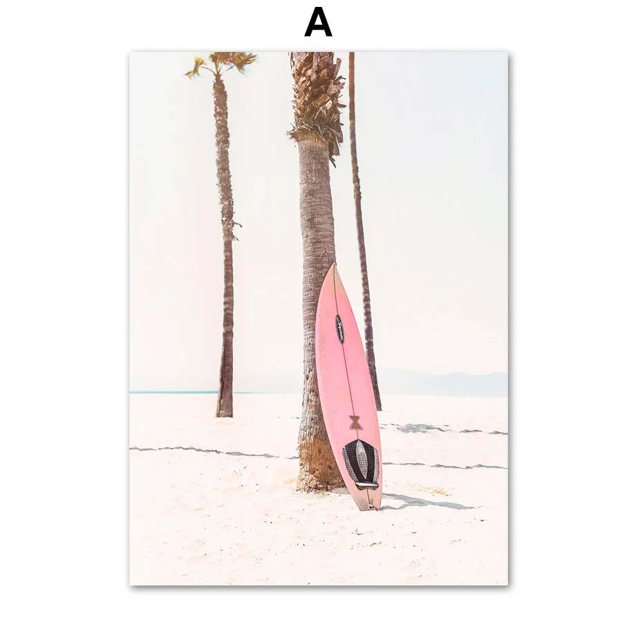 Pink-Beach-Flamingo-Palm-Tree-Surfboard-Wall-Art-Canvas-Painting-Nordic-Posters-And-Prints-Wall-Pictures (3)
