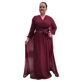 

Plus Size Dress V Neck Long Sleeve Chiffon Party Dress Elegant Fashion Vintage Womens Maxi Dresses Wholesale Drop Shipping