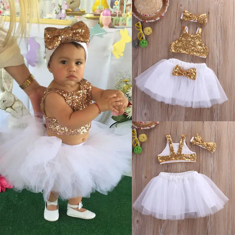Kids Clothing Set Girls Clothing Set Baby Girls Sequins Vest Tops+Bow Tutu Skirts Dress Outfits Set Sundress Clothes birthday dress 3pc