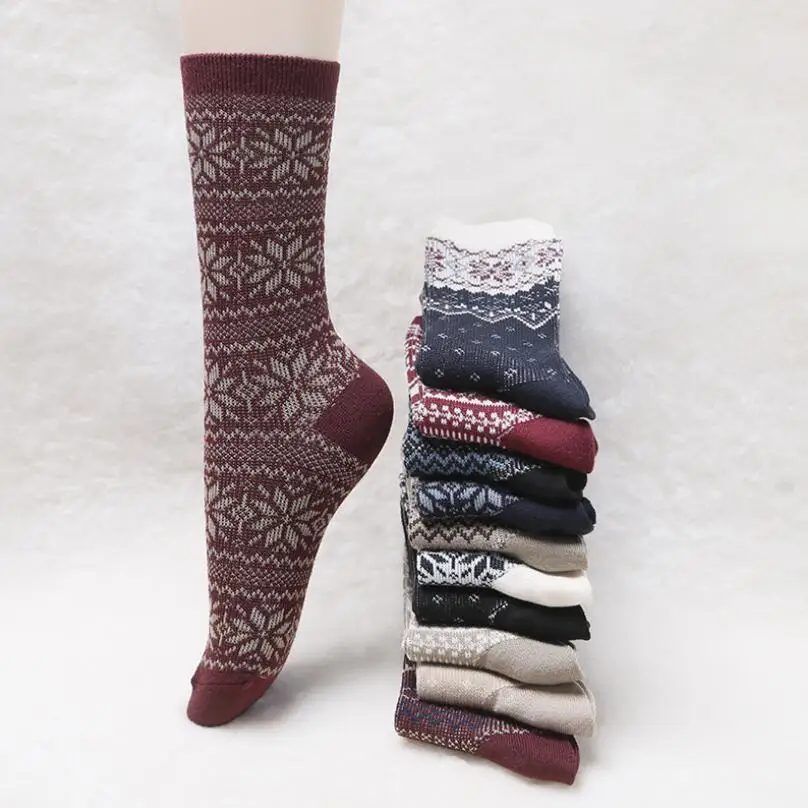 Женские однотонные хлопковые носки с принтом зимние носки Санты носки с принтом снежинки для девочек Гольфы рождественские носки по щиколотку, 4 пары/партия