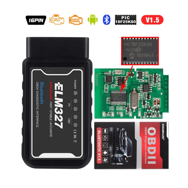 ELM327 Bluetooth-compatible V1.5 PIC18F25K80 ATAL & ATPPS 4mHz crystal wifi elm327 for Android/IOS/PC Torque OBDII code reader best car inspection equipment Code Readers & Scanning Tools