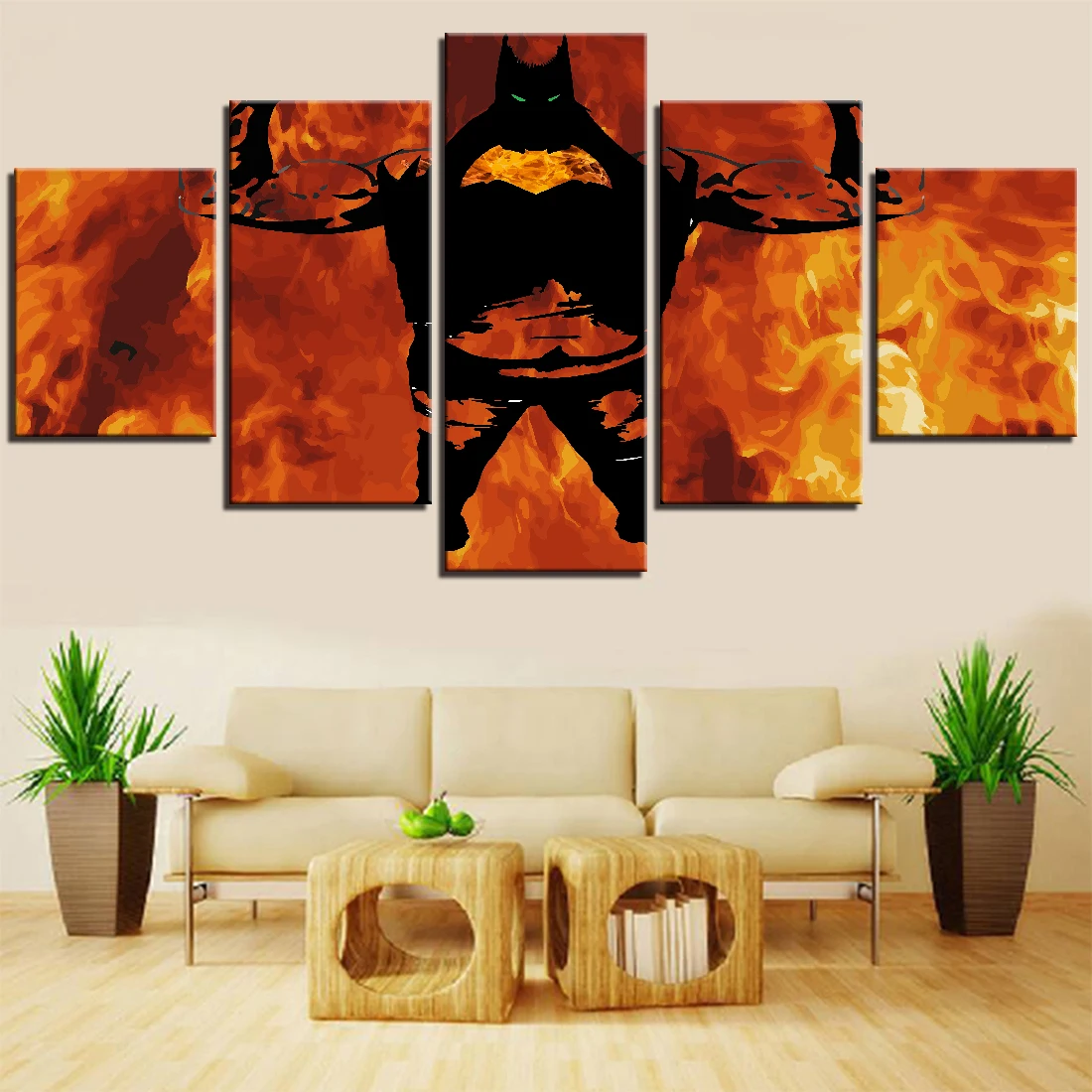 5 Pieces Fire And Monster Canvas Painting Devil Wallpapers Bat Posters Strong Man Pictures For Home Kids Room Decor Artwork Wall | Дом и сад