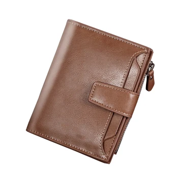 

Casual Credit Card Holder Cash Purse Short Coins Pocket Solid Soft With Zip Trifold PU Leather Men Wallet Business