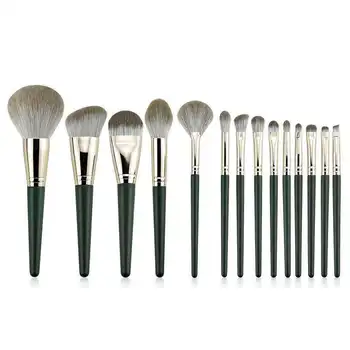 

New Style 14 Green Cloud Makeup Brush Set Cangzhou Full Set Brush Beauty Tool Portable Models
