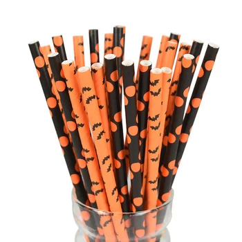

25pcs/lot Black Dot Bat Lovely Ghost Pumpkin Paper Straws Halloween Party Decoration Drinking Straws Bar Birthday Party Supplies