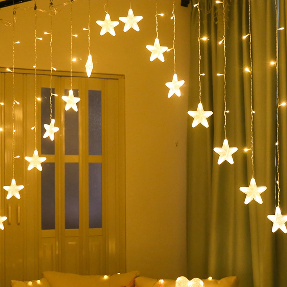 

2.5M 120LED EU Plug Star curtain lights Christmas Garland String Fairy Light Outdoor For holiday Wedding Party New Year Decor