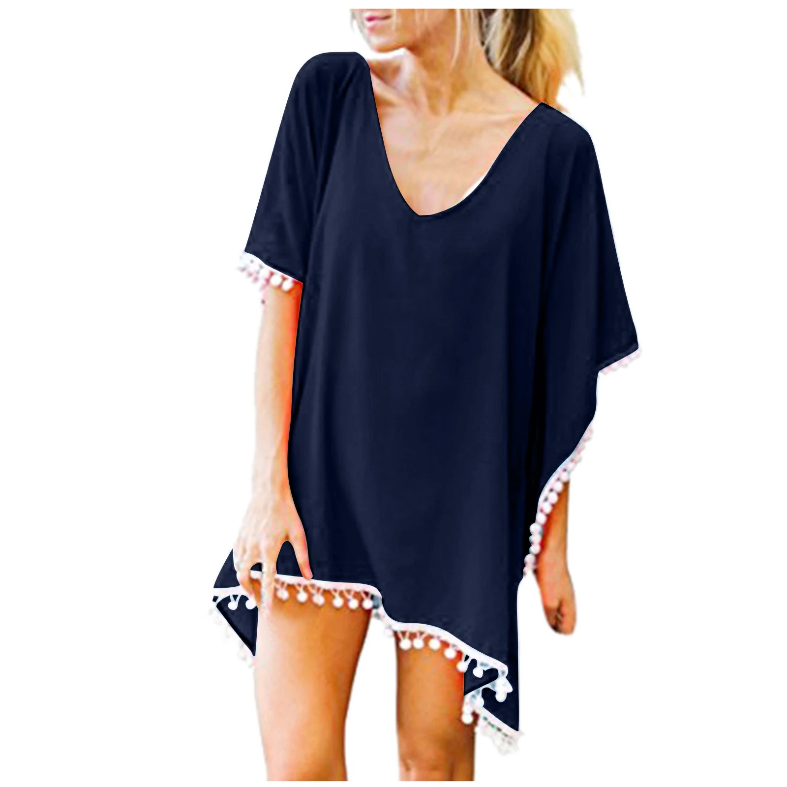 Plus Size Womens Chiffon Tassels Swimsuit Cover Ups for Swimwear Summer Fashion Flowy Casual Beach Bathing Suit Blouse