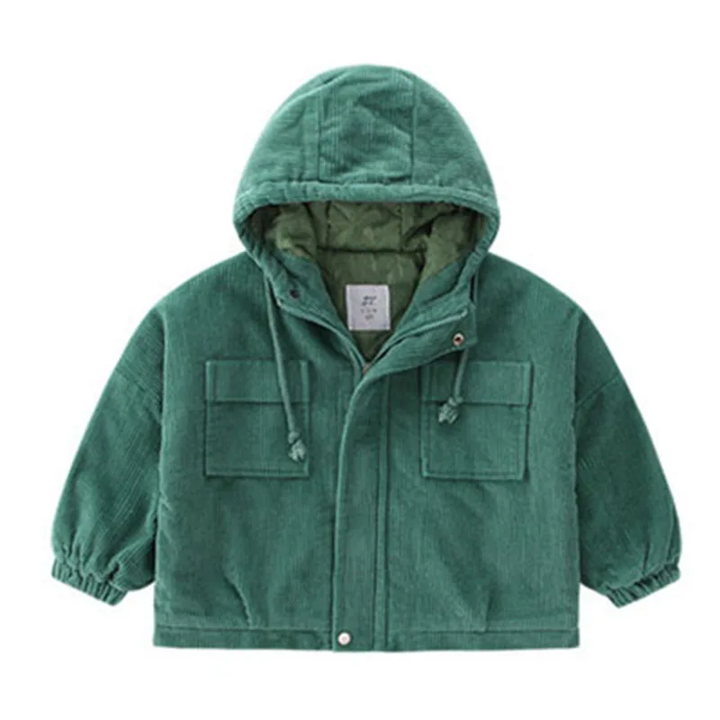 Зеленый Solid Corduroy Jackets For Teenage Boys Outerwear Tops Clothing Children Hooded Thicken Coats Kids Winter Jacket Clothes - Цвет: Зеленый