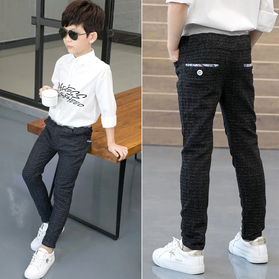 Najtaniej Spodnie zimowe chłopięce spodnie szkolne dziecięce spodnie w kratę dziecięce chłopięce bawełniany spód proste spodnie z elastycznym paskiem dla chłopca