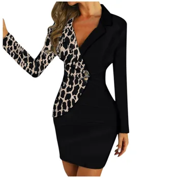 

Sexy Black Formal Dress Office Lady Women Double Breasted Blazer Plus Size Slim Bodycon Work Wear Lepoard Dress Droppship #L20
