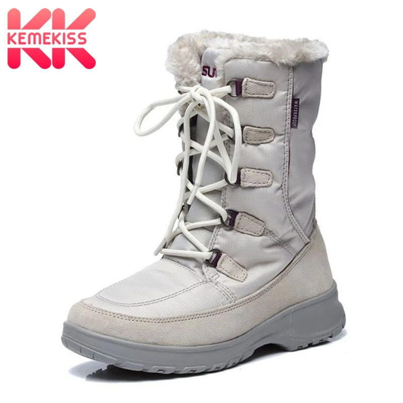 

KemeKiss Lady Cross Strap Simple Keep Warm Snow Boots Thick Bottom Plush Fur Mid Calf Boots Brand High Quality Shoes Size 36-40