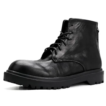 

Autumn Winter Breathable cowboy boots mens combat boots autumn winter British retro men shoes all-match cowhide Chelsea boots