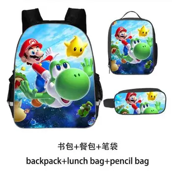 

16 inch 3pcs/set Mario Bros School Bag for Kids Boy Girl Backpack Children School Sets Pencil Bag Lunch box Kids Schoolbag