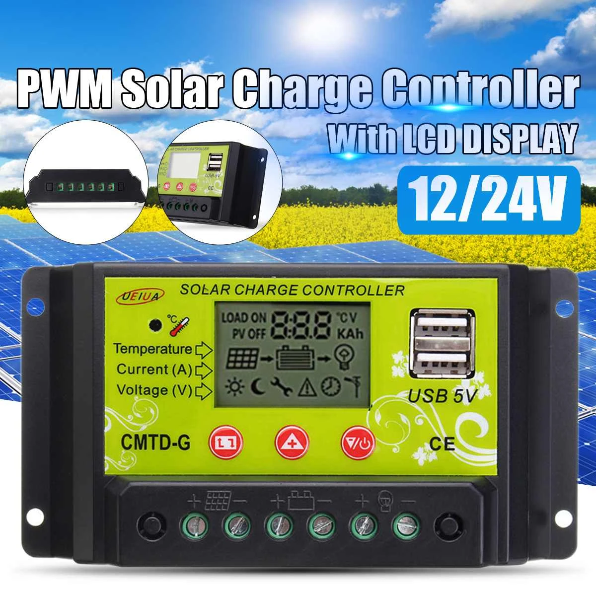 Solar Charge Controller PWM Dual USB Output Solar Cell Panel Charger Regulator