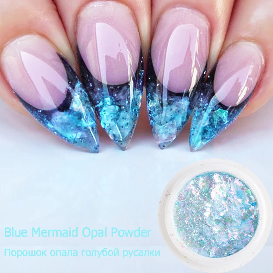 Nail Powder 1 Box Shiny Mermaid Opal Powder Nail Glitter Aurora Yuki Flakes Nail Design Manicure Mirror Neon Pigment Sequin Accessory LE1857