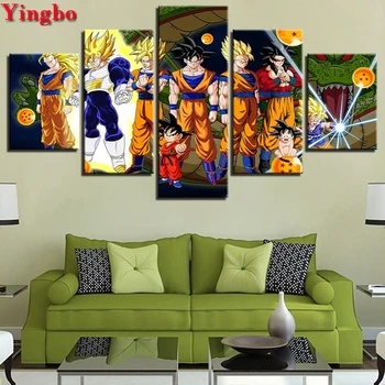 

5 Pieces diamond painting Dragon Ball Z 5d Cross stitch Diamond Embroidery full Square round drill Mosaic Home Decoration