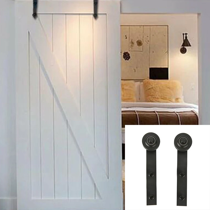 2pcs Carbon Steel Sliding Wheel Barn Double Door Hardware Kit Interior Rustic Black Hardware Rail new