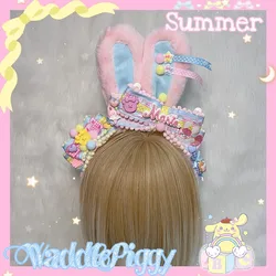 Lolita Handmade Sweet Plush Rabbit Ear KC Pink White Pink Blue Pink Purple Headband All-Match Gadget