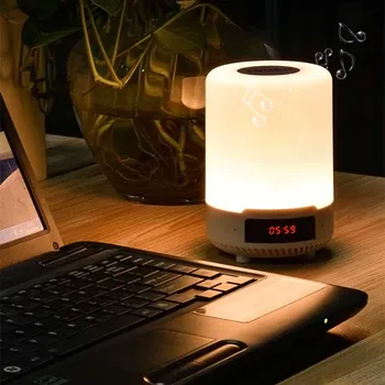 

LED Bedside Lamp Touch-Sensitive Color Changing Table Lamp with Bluetooth Player Dimmable Lighting Digital LCD Clock Night Light