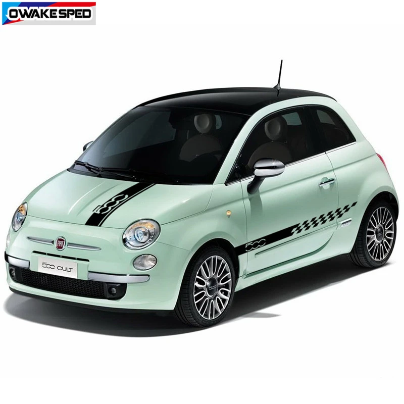 For FIAT 500 Door Side Skirt Stripes Lattice Flag Graphics Vinyl Decals Auto Body Decor Sticker Car Sport Styling (2)