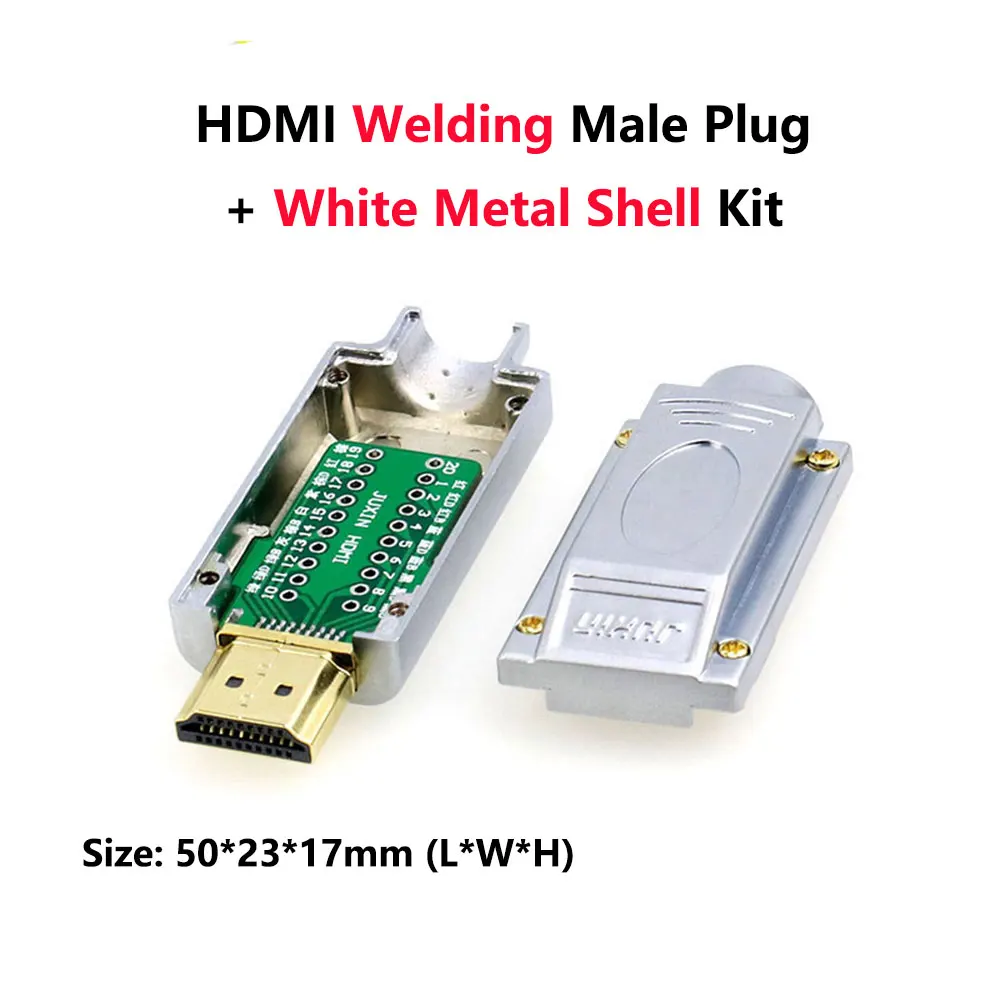Metal Weld White HDMI разъем без сварки HDMI 2,0 штекер DIY HD линии адаптеры поддержка 4K 2K 3D HDMI 2,0/1,4/1,3 - Цвет: Metal Weld White