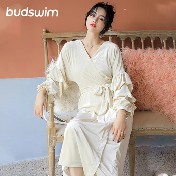

Warm Female Coral Fleece sleep robes women sexy long-sleeve thicken woman bathrobes winter kimono mujer dressing gown nightdress