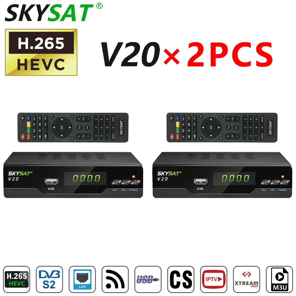 [2 шт.] спутниковый приемник SKYSAT V20 поддержка DVB S2 H.265 HEVC Powervu m3u спутниковой ТВ