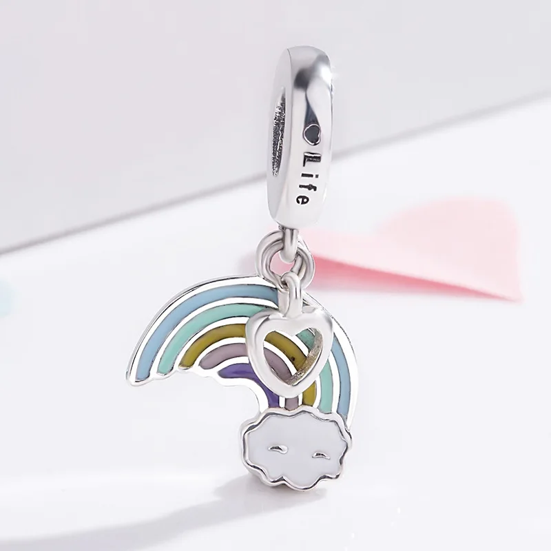 Браслет из стерлингового серебра 925 пробы с эмалью радуги сердца с гравировкой жизни Бусины Fit Pandora браслет и ожерелье ювелирные изделия