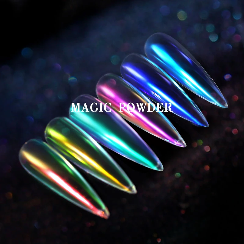 0.2g Fashion Ice Transparent Mirror Powder Holographic Chameleon Magic Glittering Pigment Dust Nail Art Decorations for Nails