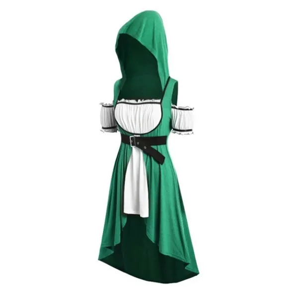 Зеленый Short Sleeve mini skirt Medieval Dress Tunic Renaissance Vintage belt Princess Dress Maxi Dress Women Cosplay Costume Hoodies - Цвет: Зеленый