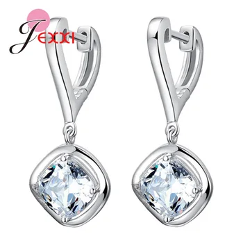 

Hot Sale 925 Silver Earrings Fashion Jewelry Clear Austrian Crystal Dangler Eardrop Pendientes for Women Valentine Gifts