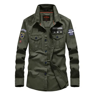 Высококачественные рубашки-милитари для мужчин с вышивкой в армейском стиле, новинка года, осенняя мужская рубашка с длинными рукавами - Цвет: Армейский зеленый