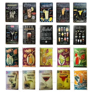 

Vintage Cocktail Metal Tin Signs Mojito Poster Plate Bar Cafe Pub Club Retro Wall Plaque Home Wall Decor