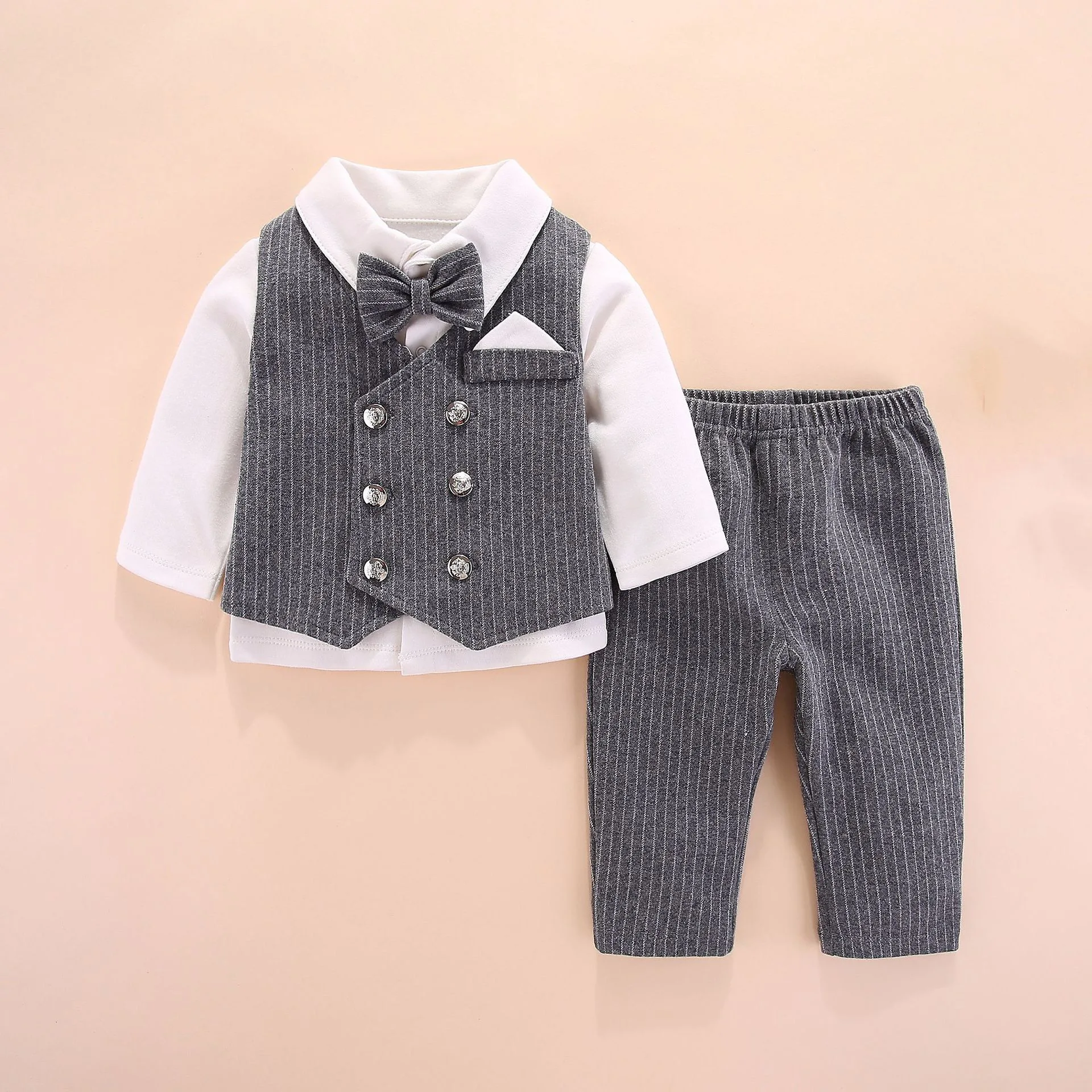 

Clothes for Babies Long Sleeve Gentleman Set Pure Cotton Three-piece Set Baby Infants Clothing Set Pin Clothes