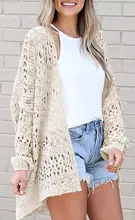 

Women Cardigan Casual Loose Open stitch Sweater Hollow out Long Sleeve cardigan for women autumn solid outwear clothes Acrylic