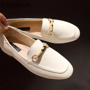 

SUOJIALUN 2019 Autumn New Casual Outdoor Women Flat Shoes Slip On High Quality Loafers Women Fashion Buckle British Flat Shoes
