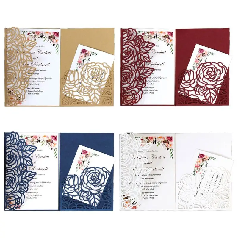  10pcs/set Laser Cut Hollow Rose Shape Wedding Invitations Card Party Supplies Y1AB - 4.00029E+12