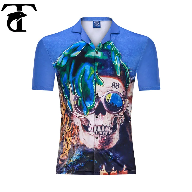 

Skulls Summer Shirts Men 2020 american clothing Casual Beach Short Sleeve Buttons Hip Hop Shirt joe exotic Stay Home Clothes