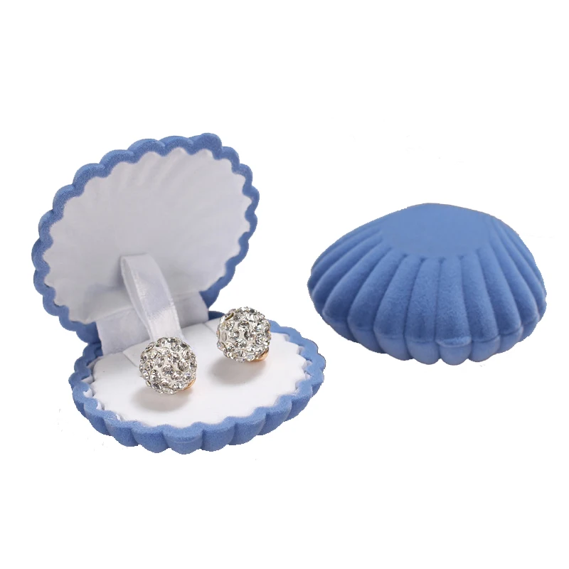 

Бархатная шкатулка для ювелирных изделий, милый бокс в форме ракушки для демонстрации свадебных колец, серег, ожерелий, браслетов, Подарочная коробка с держателем