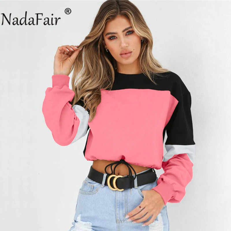 Женские Лоскутные толстовки Nadafair Свободные повседневные свитеры с эластичной