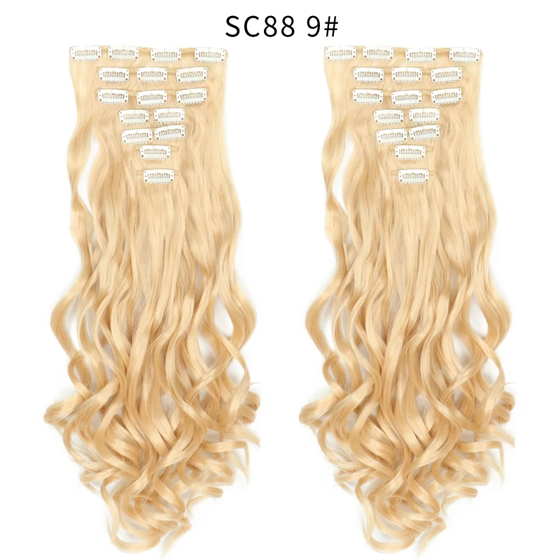 MERISI HAIR 22 Synthetic Deep Wave Hair Heat Resistant Light Brown Gray Blond Women Hair Extension Set Clip In Ombre Hair - Color: SC88 9