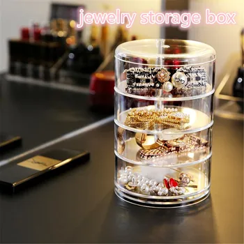 

Lady Simple Transparent 4-Layer Rotatable Jewelry Storage Box Accessory Makeup Organizer Container Desktop Sundries Storage Box