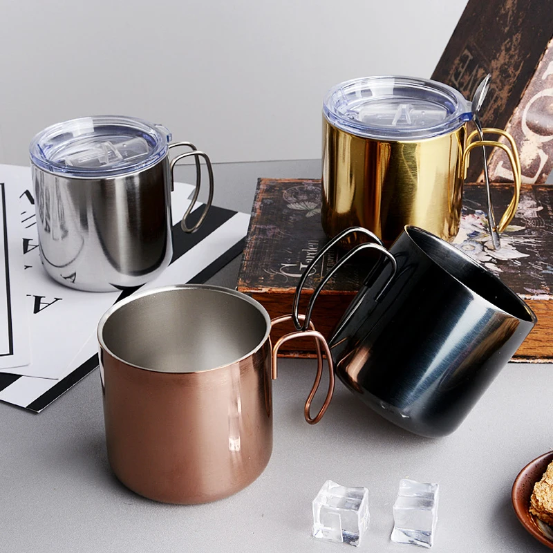 

380ml Stainless Steel Mug Milk Tea Beer Cup Water Beverage Coffee Cup Drinking Insulation Drinkware with Lip Handle Double Wall