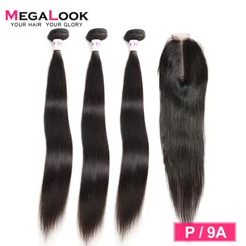 

Straight Hair Bundles With Closure Peruvian 3 Bundles With Closure Megalook P/9a Remy Human Hair Bundles With 2x6 Kim k Closure