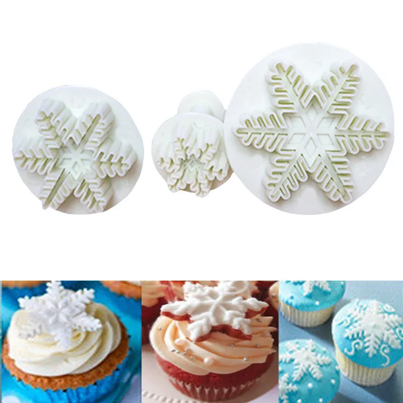 

3Pcs/Set Snowflake Plunger Cookie Mold Cake Decorating Tools Biscuit Cutters DIY Fondant Cake Mould Cutting Baking Pastry Tools