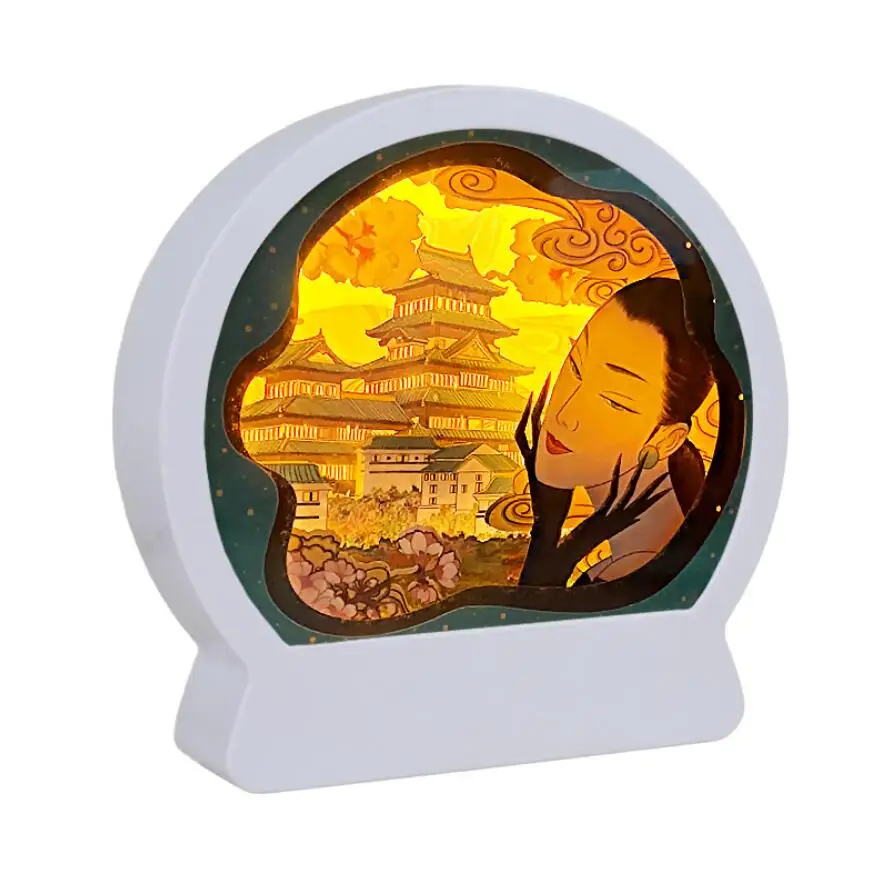 

USB Ancient style 3D Paper carving Desk lamp Night light Frame Shadow For Home Office Wedding Decorate Birthday Favor Gift
