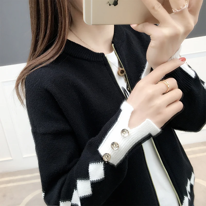 Вязанная женская куртка, новинка весны, короткий Свободный вязаный кардиган, Корейская версия бейсбольной одежды Baitao - Цвет: see chart