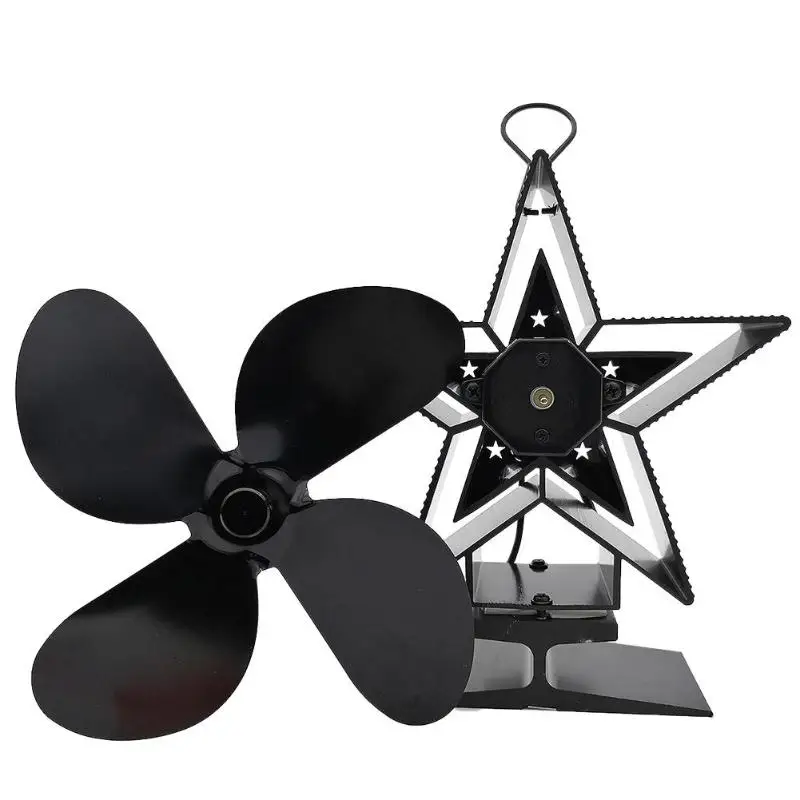

Pentagram Shaped Fireplace Fan 4 Blade Heat Powered Stove Fan Wood Burner Efficient Heat Distribution Quiet Equipment